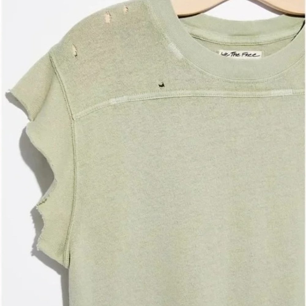 FREE PEOPLE Warrior Distresssed T-Shirt in Sage - NWT - Small - Picture 2 of 4